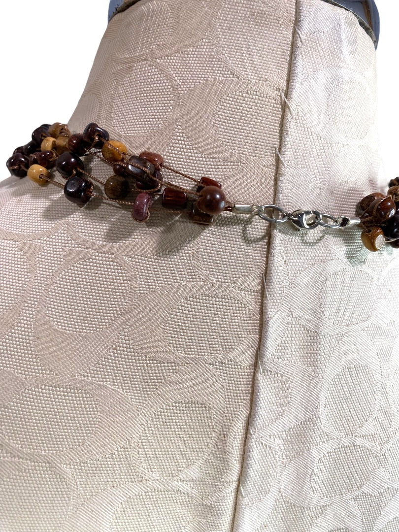 Wooden Bead Multistrand Boho Necklace 17" Lightweight