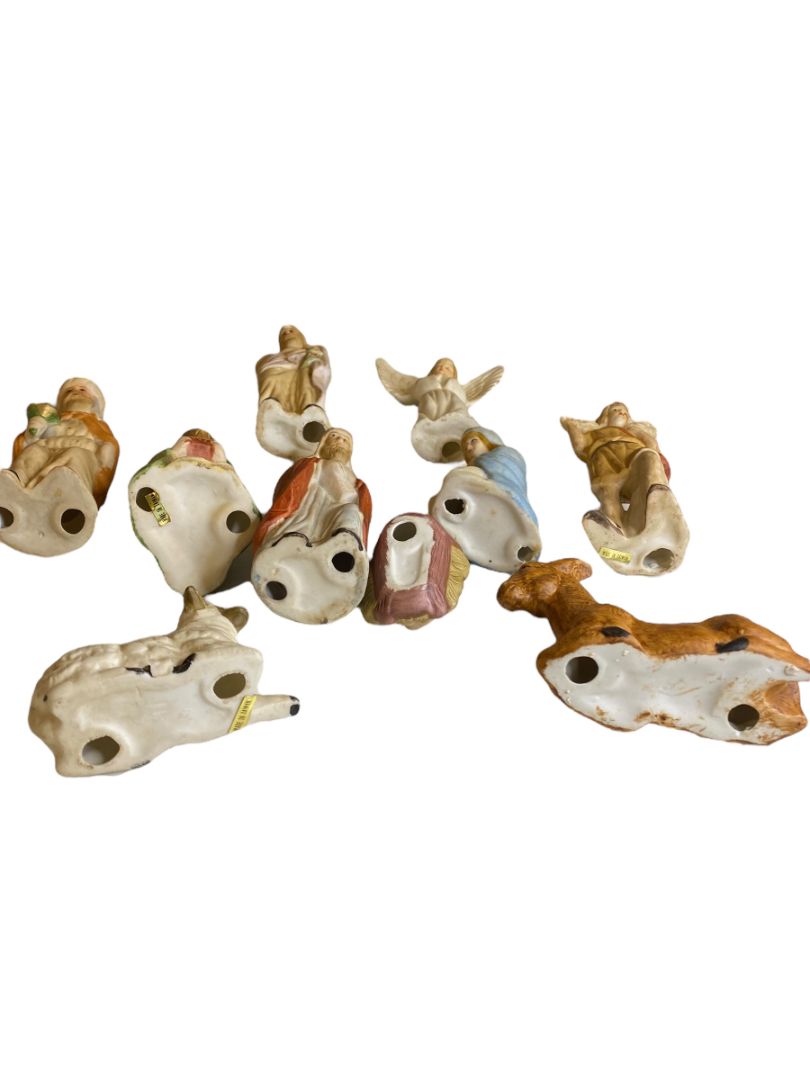 Vintage 10 Piece Ceramic Nativity Set Wise Men Sheep Jesus