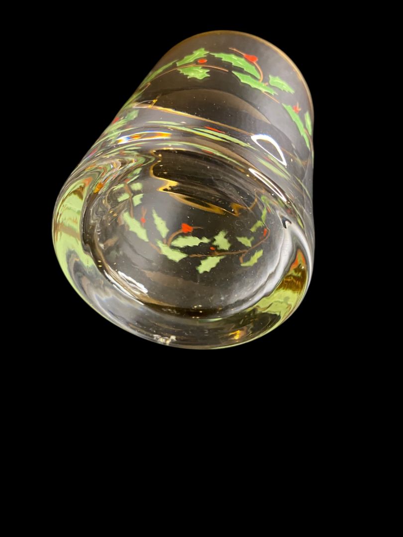 Vintage Mikasa Set of 2 Double Old Fashioned Glasses Holly Berry Ribbon Gold Trim