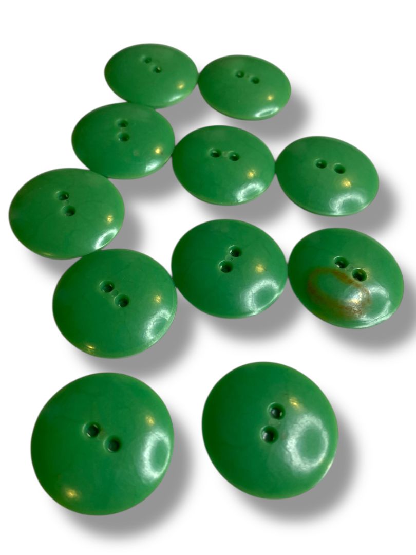 Lot of 11 Green Midcentury Buttons Acrylic Rope Design 1" (27mm)