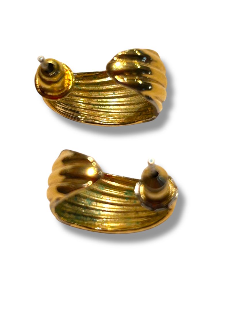Goldtone Post Pierced Earrings Hoop Textured .5" Drop