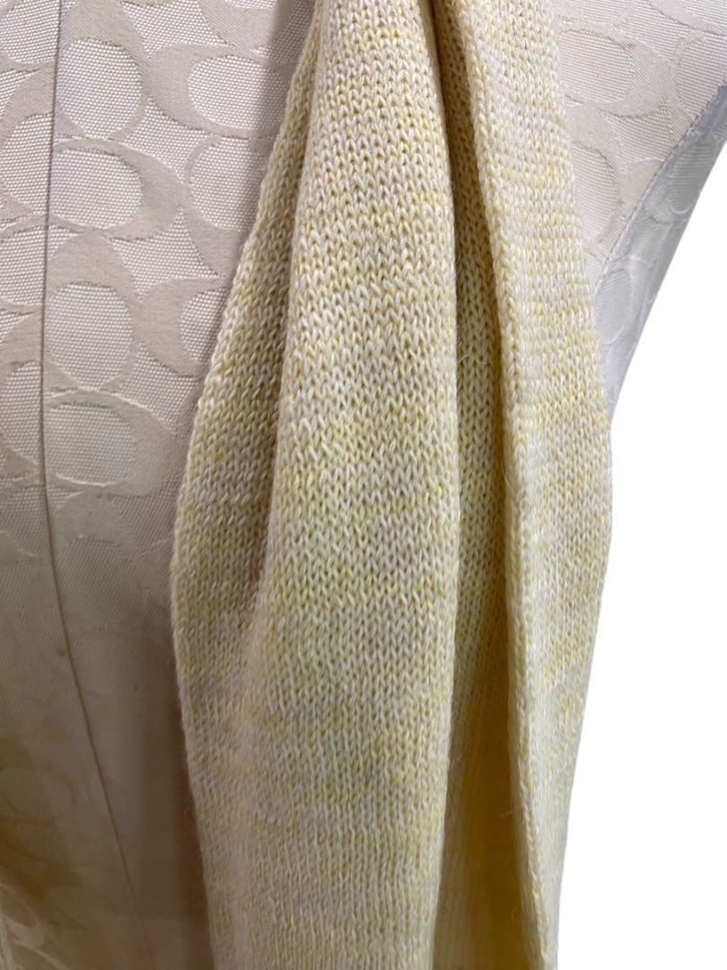 Vintage Sweater Knit Scarf Yellow Ivory Marled Knit 88"l x 8"w