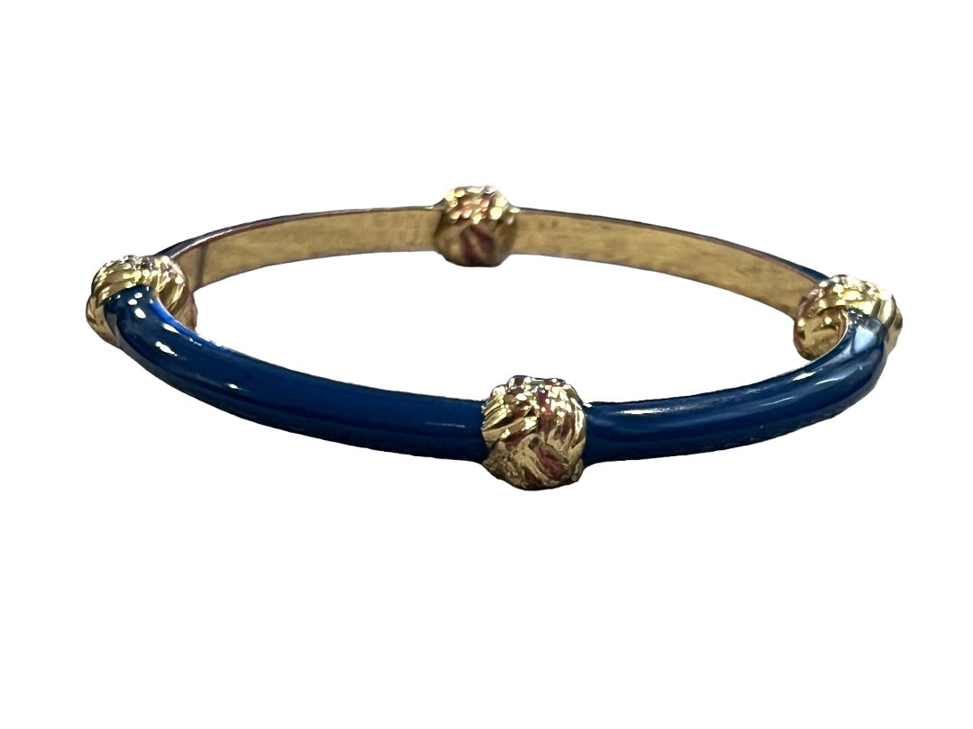 LILLY PULITZER Knotty Bangle Bracelet Navy Enamel Gold Knot Accents