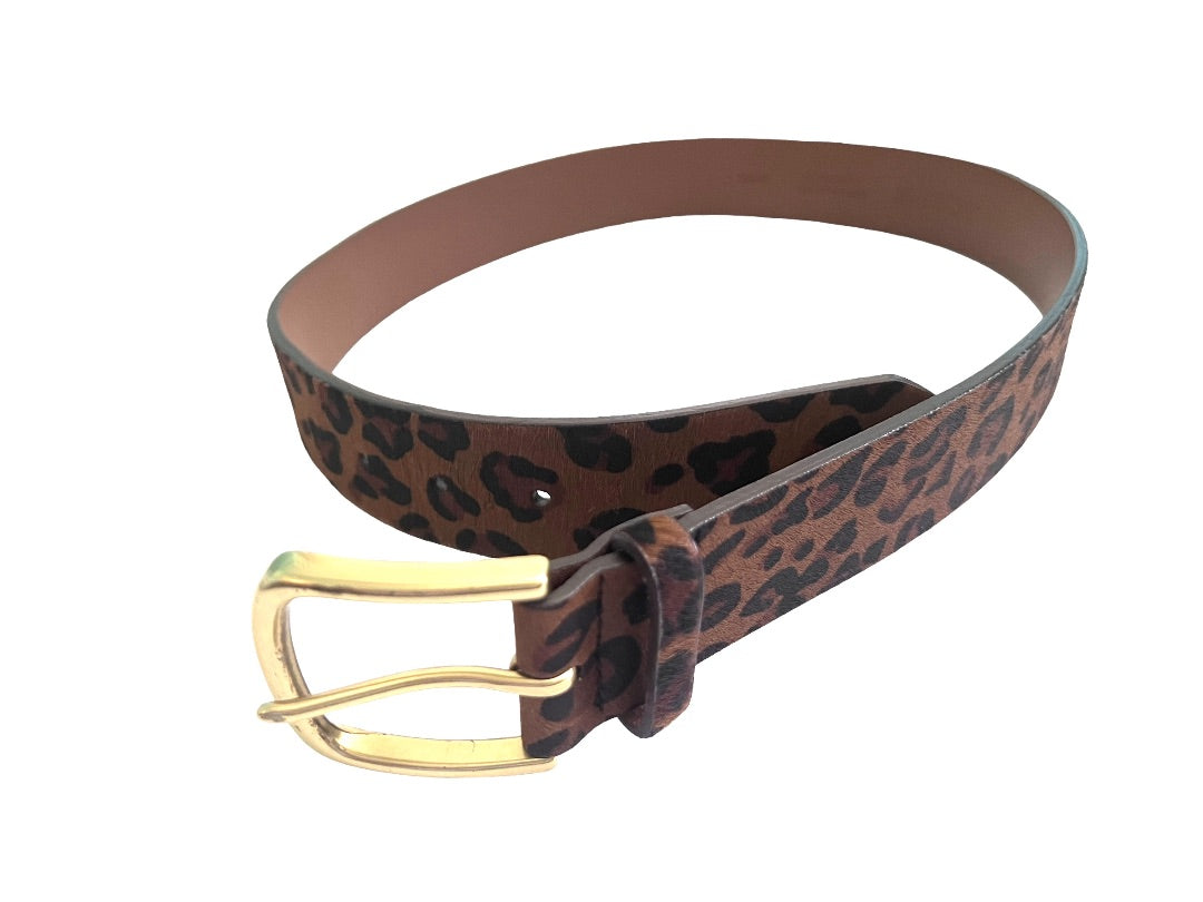 XS J. Crew Leather Leopard Print Horsehair Women’s Belt Style 20666 Brown & Black