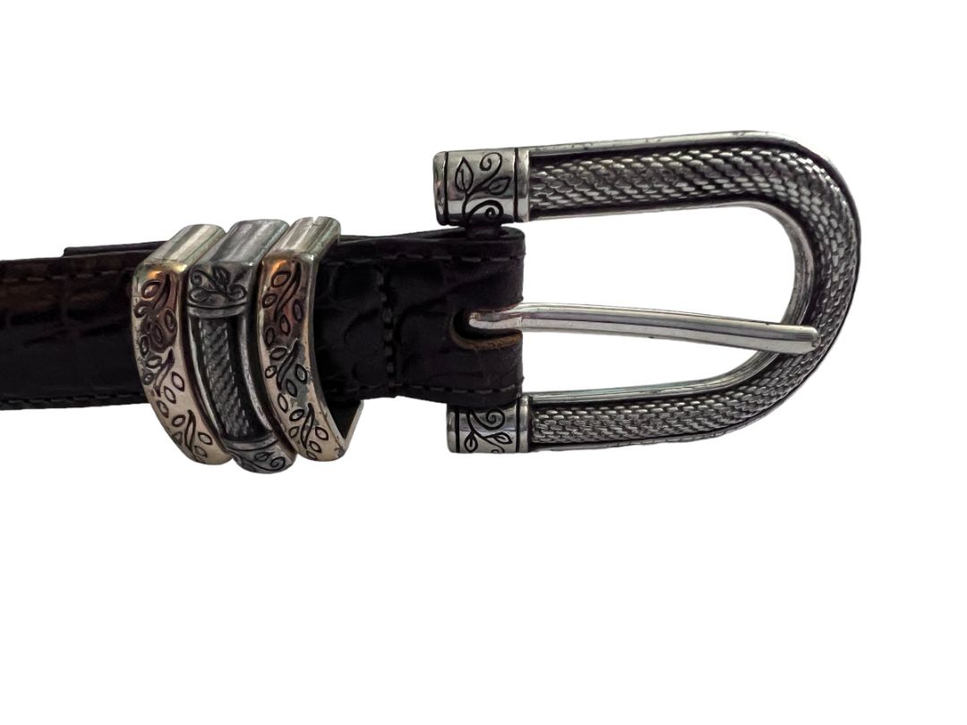 Medium Brighton Classic Brown Croc Leather Mixed Metal Belt Women's