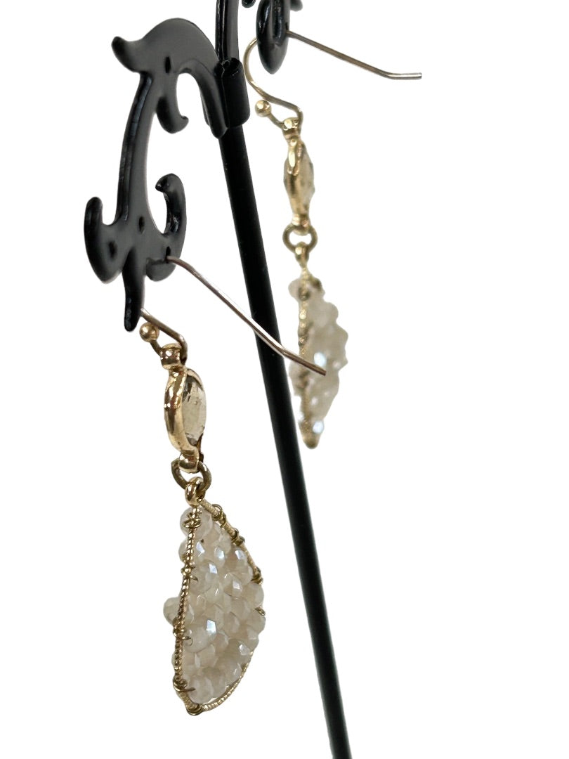 Silvertone Delicate Beaded Hook Pierced Earrings 2" Drop Dangle