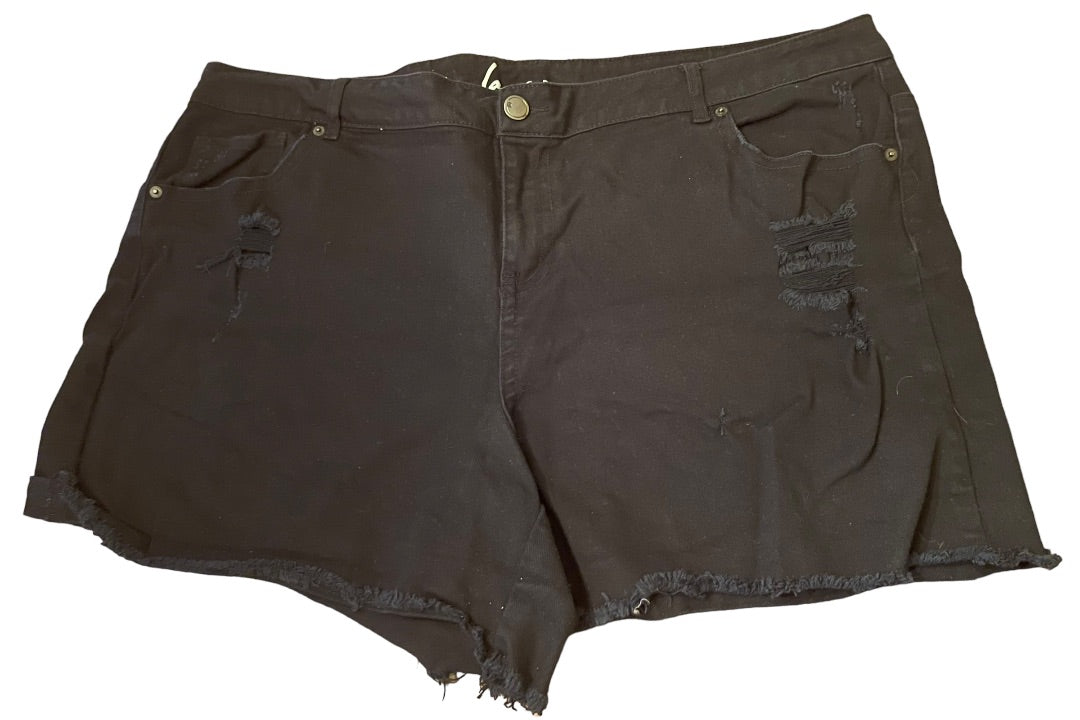Size 24 Lane Bryant Shorts Black Denim Distressed Shorts Pockets Jeans Plus Size