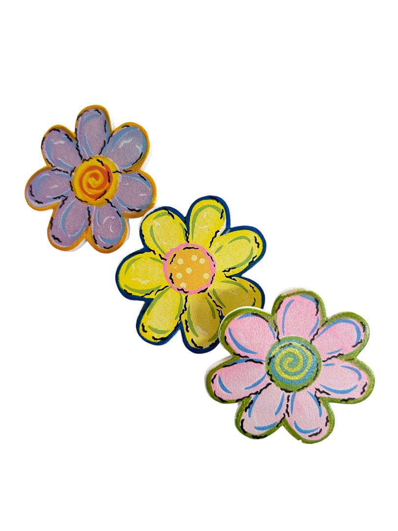 Set of 3 Pastel Flower Brooches 1.75" Diameter Pins Retro Look Plastic