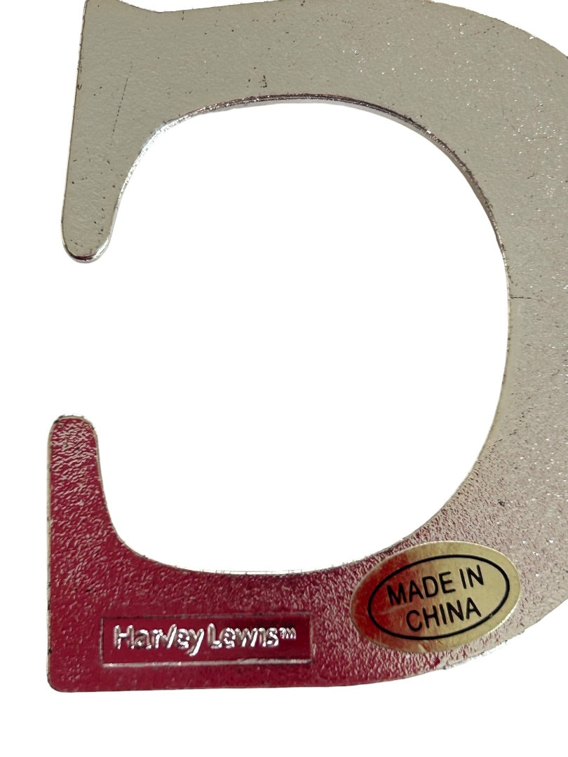 Harvey Lewis Silvertone "C" Initial Ornament 2" on Red Ribbon