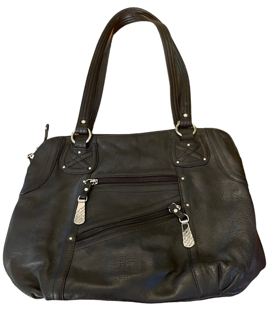 Medium Stone Mountain Leather Handbag Black Silver-tone Hardware