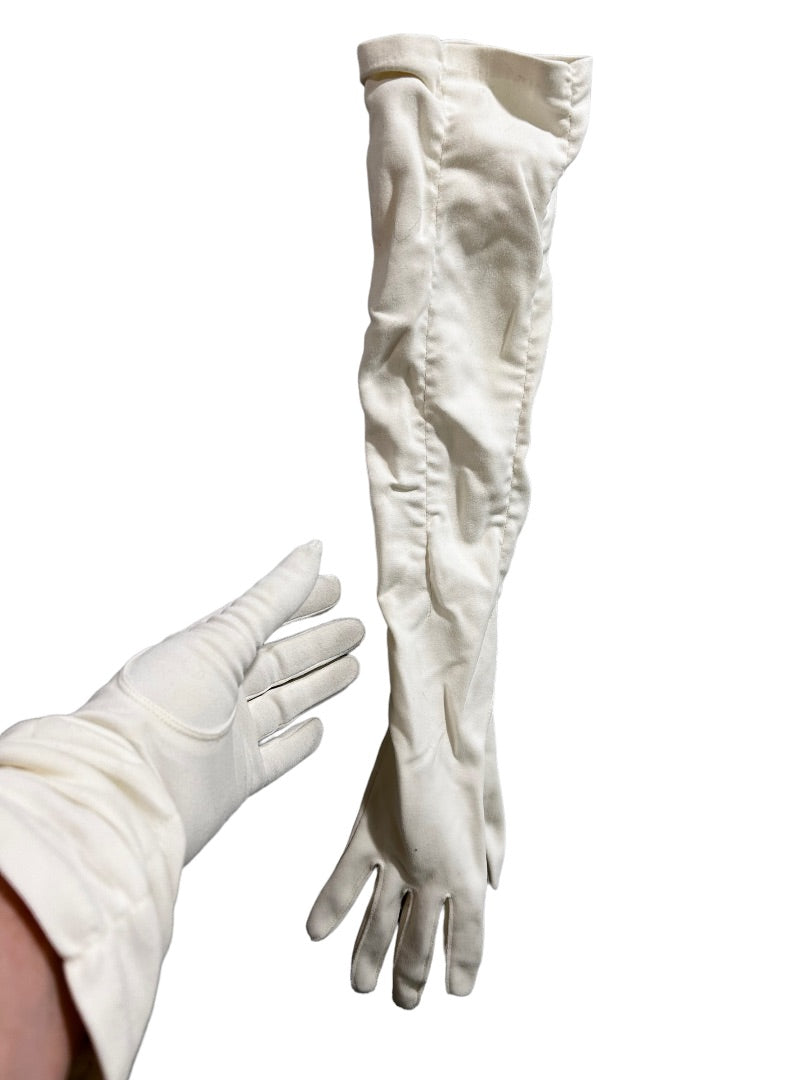 Size 6 Women's White Evening Gloves Stretch Vintage 1960s