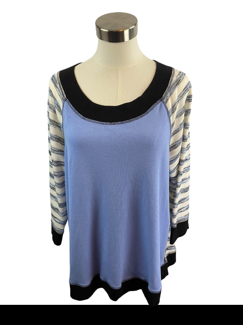 16/18 Chico's Zenergy Lightweight Sweatshirt Stripe Solid Periwinkle Blue