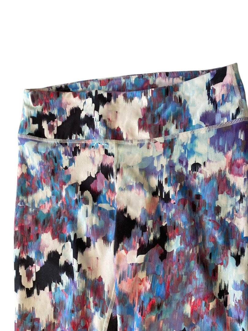 XS Womens Watercolor Print Leggings Activewear Blue Pink 27" Inseam