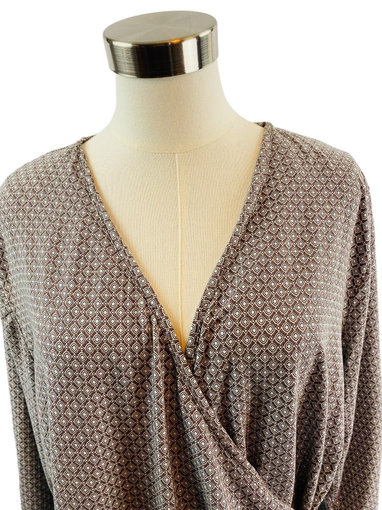 2X Talbots Faux Wrap Print Top Shirt Pullover Soft Knit