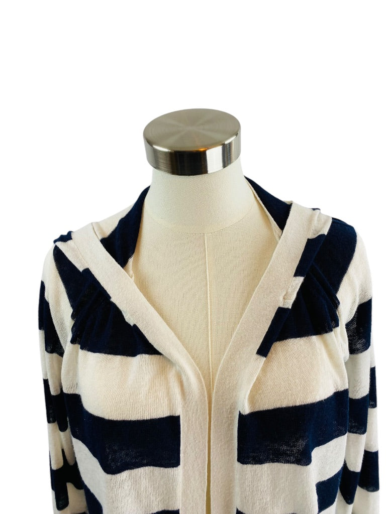 XS LOFT Womens Navy Blue White Striped Linen Blend Sweater Hooded Lightweight