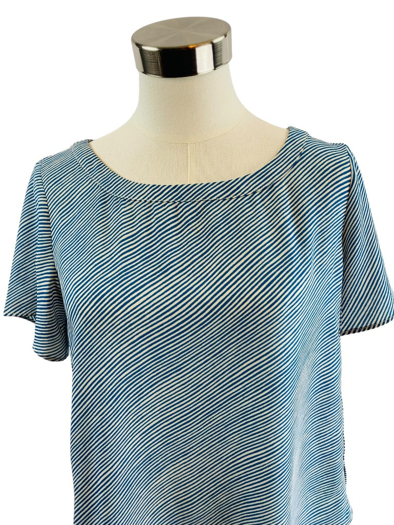 XSP Banana Republic Petite Turquoise Stripe Womens Short Sleeve Blouse