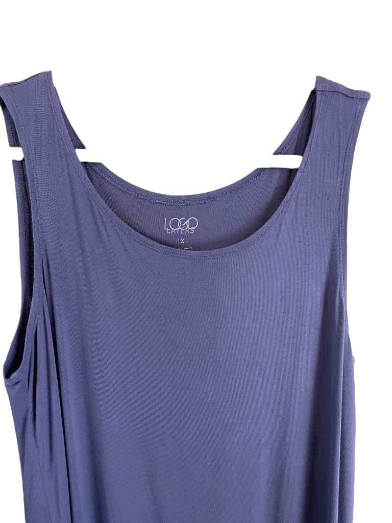 1X LOGO Layers Women's Soft Tunic Tank Top Purple Contrast Lace Flounce Hem