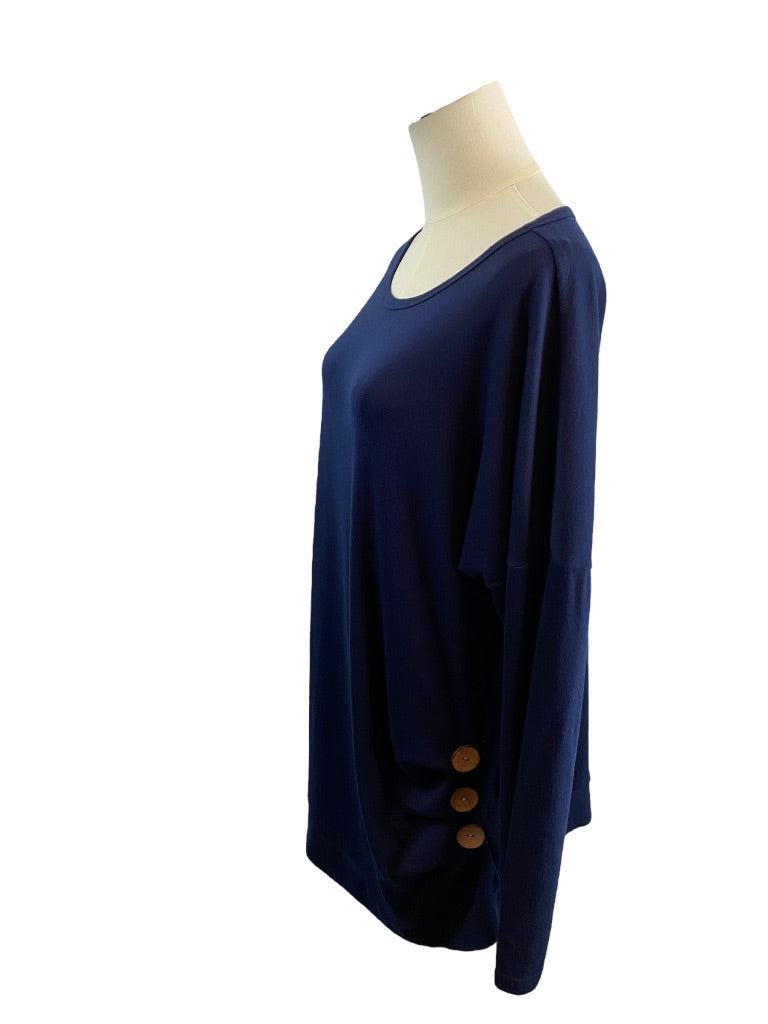 2XL Yincra Navy Blue Women's Long Sleeve Tunic Tshirt Brown Button Detail