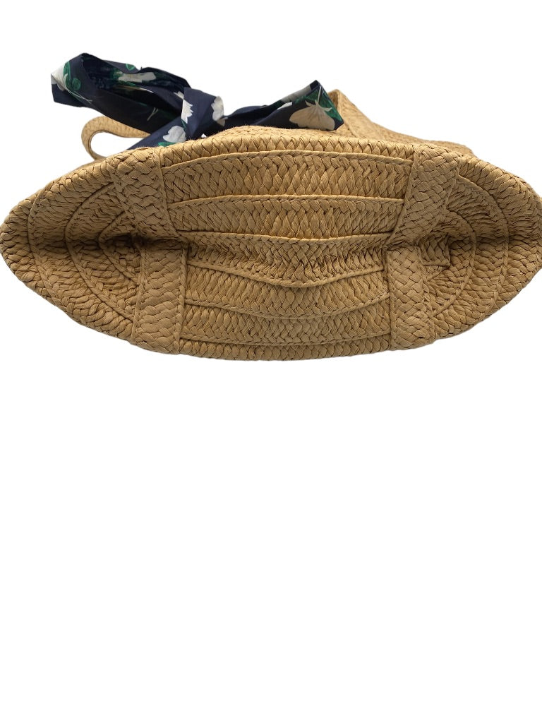 Draper James Lined Straw Tote Handbag Natural Navy Blue Purse Scarf