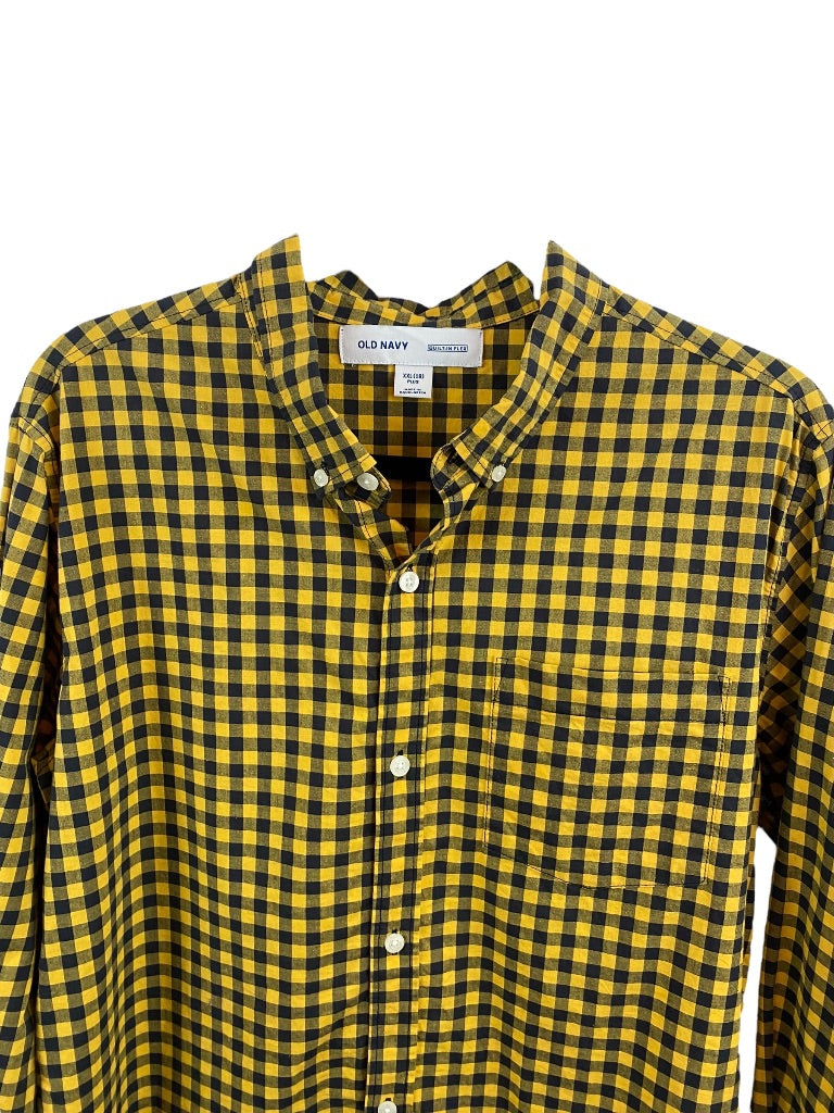 XXL (18) Old Navy Boys Yellow Navy Blue Check Button Down Dress Shirt