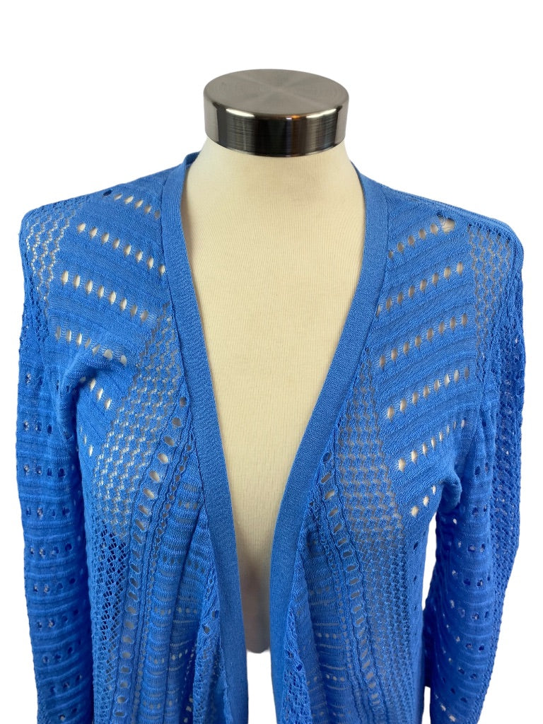 Large Chico's Women's Blue Summer Cardigan Loose Knit Open Sweater