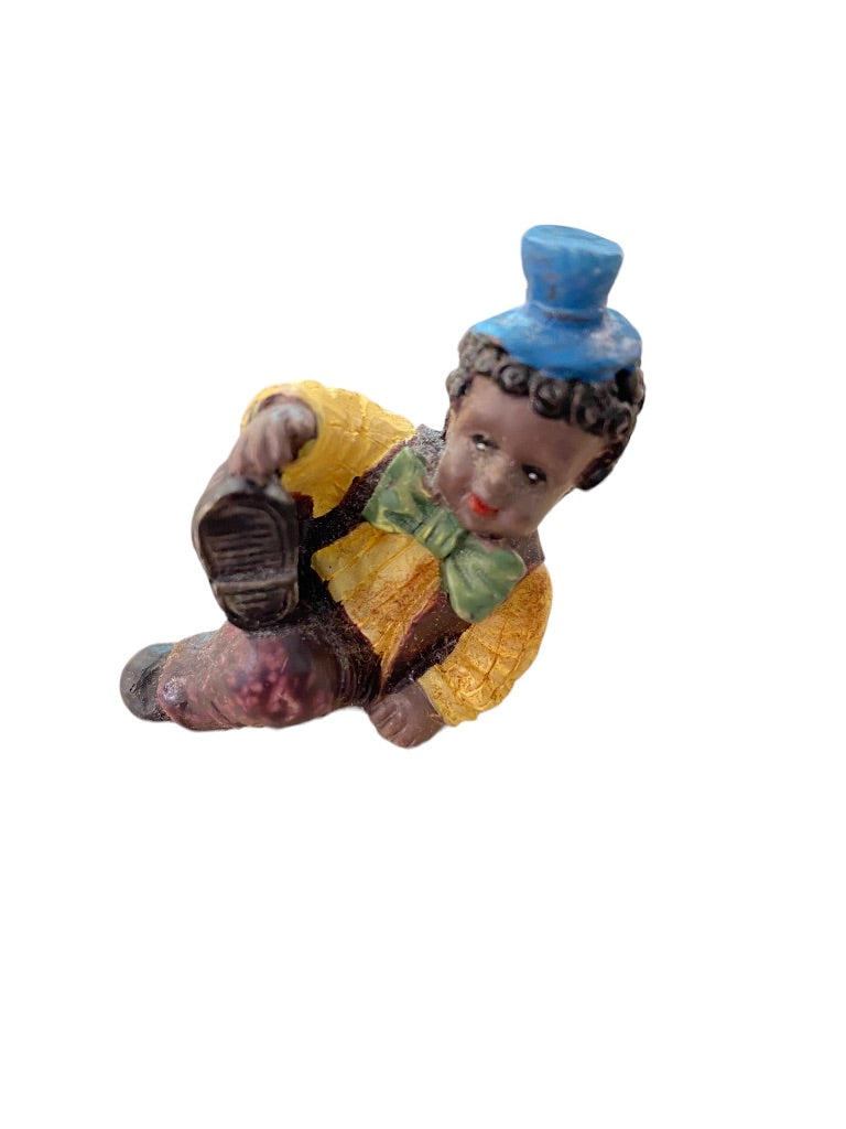 1999 Resin Clown Baby Figurine Brown Overalls 2" Brown Skin