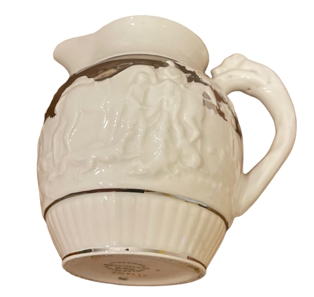 Vintage Wedgwood Eturia Barlaston Creamer Ivory Silver Horse Hound Hunt 4"h