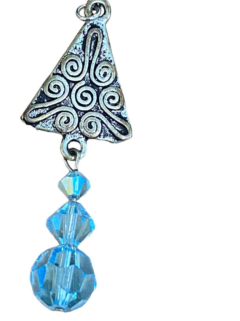 Whimsical Pewter like Blue Beaded Tree Dangle Pierced Earrings