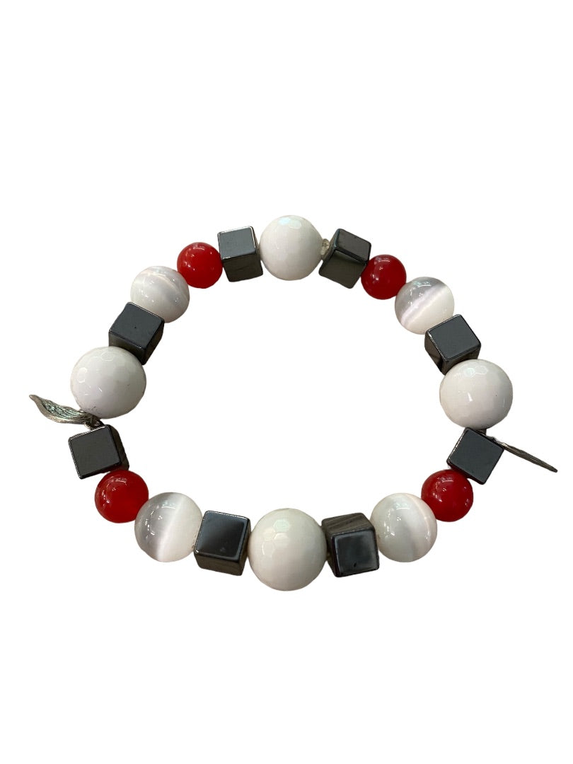 Large Wrist Red White Blue Stretch Bracelet 3" Wing Charms