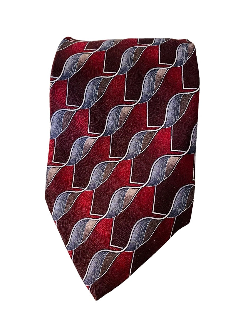 Joseph & Feiss Extra Long Mens 60" Necktie Tie Red Gray 100% Silk