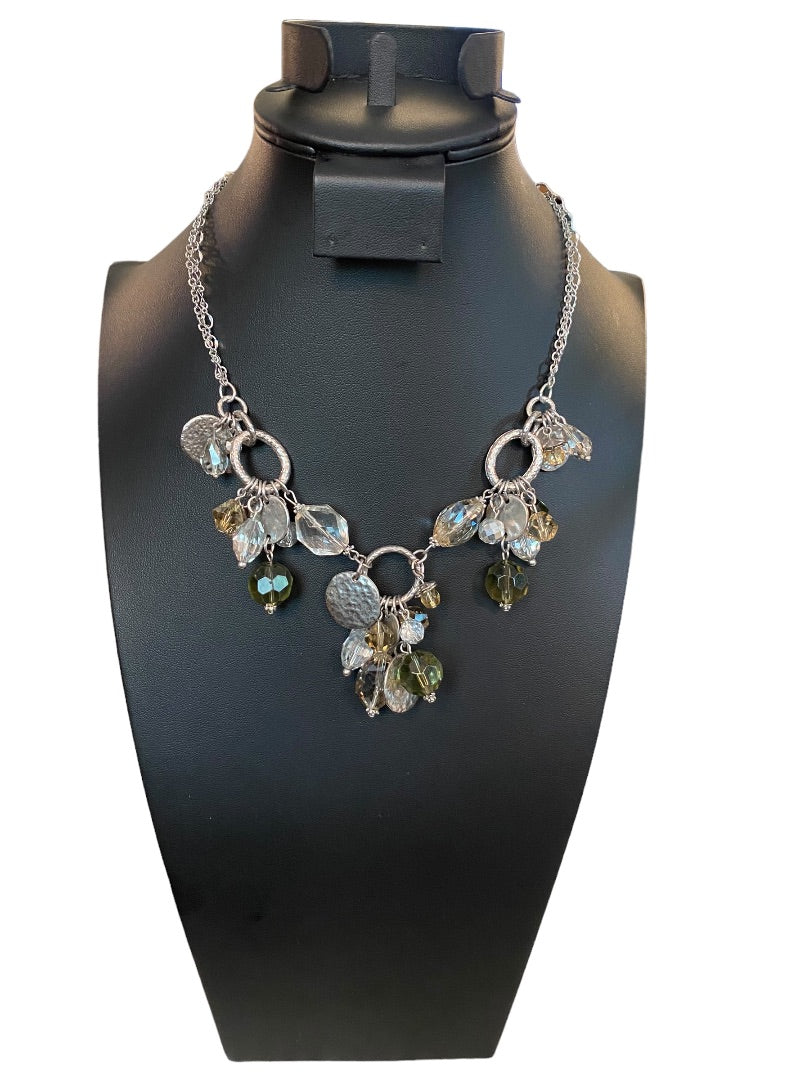 White House Black Market 16-18" Silvertone Charm Necklace Faceted Beads