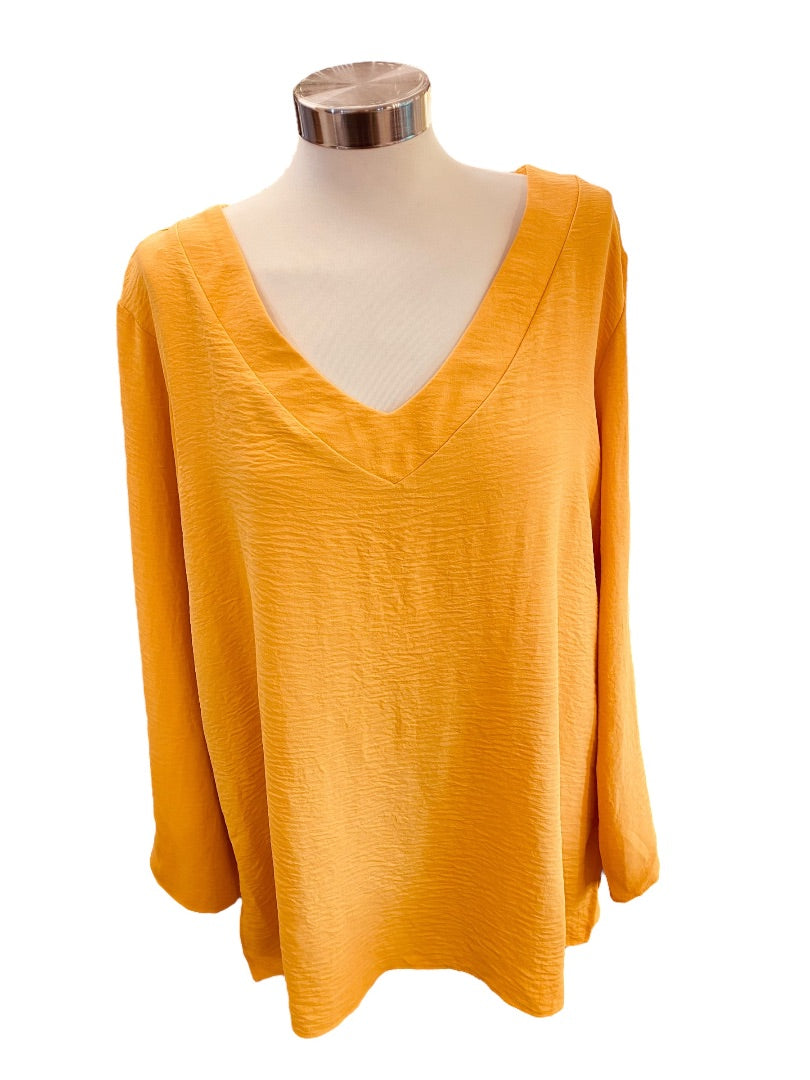 18/20 Asley Stewart Womens New Yellow Gold Crinkle V-Neck Pull Over Blouse Top