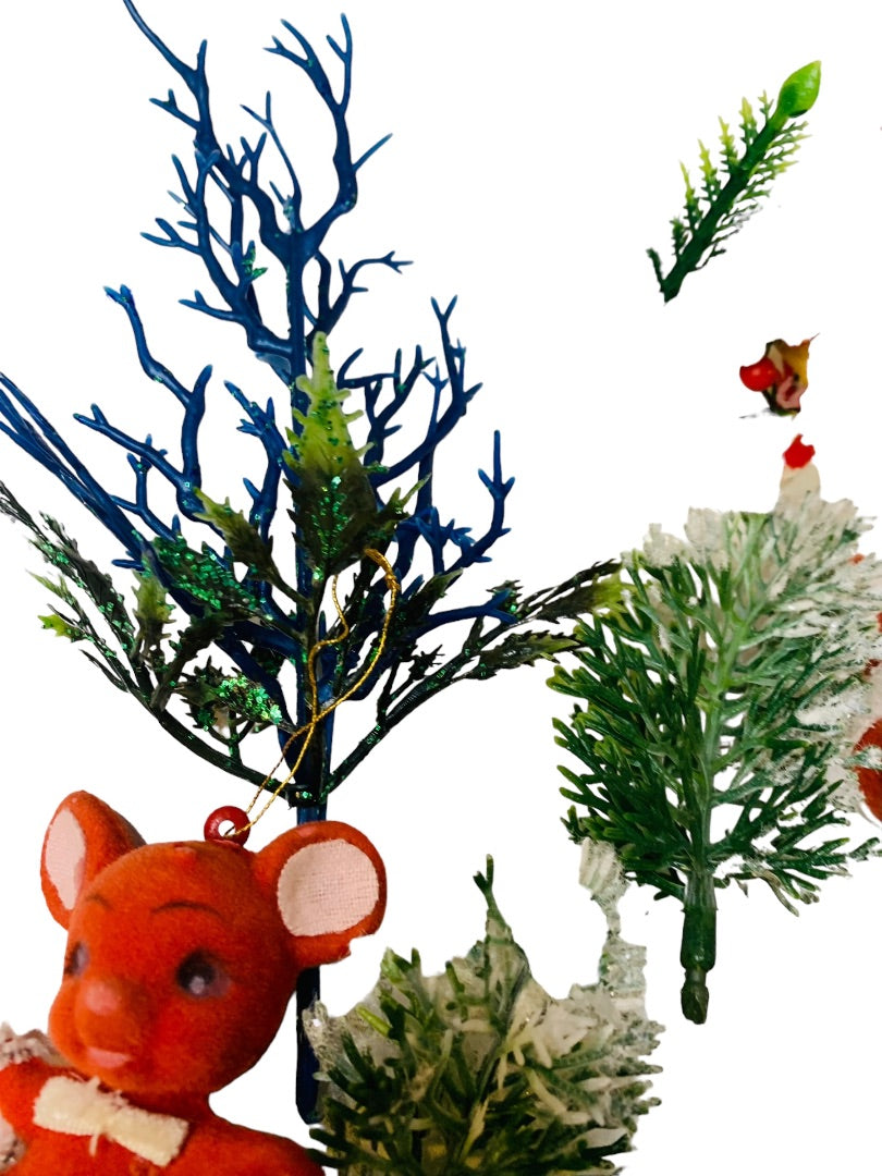 Midcentury Holiday Christmas Decor Santa Mouse Trees Plastic Deer Kitshy Craft