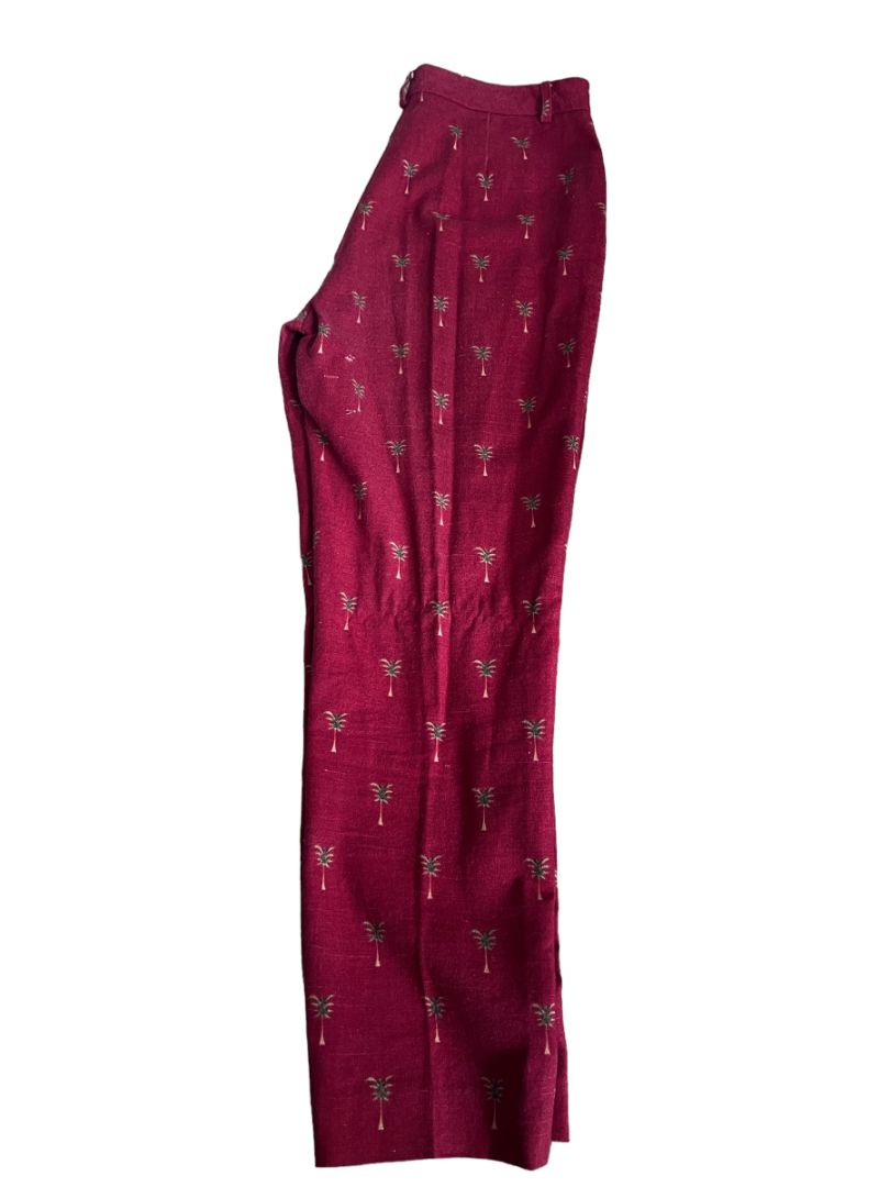 12 J McLaughlin Cotton Maroon Palmetto Tree Linen Style Dress Pants