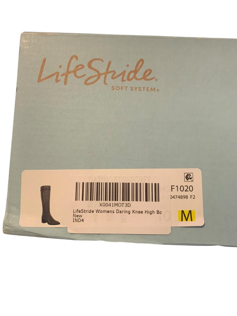 Size 10M LifeStride Soft System New Womens Gray Faux Suede Boots Daring Knee High