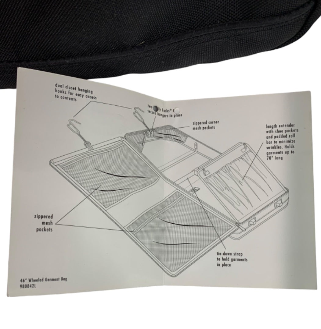 Destinations Black 46" Wheeled Garment Bag Luggage Travel 980842L