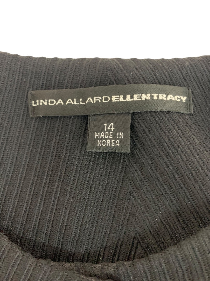 Size 14 Linda Allard Ellen Tracy Womens Black Ribbed Jacket Wool Blend