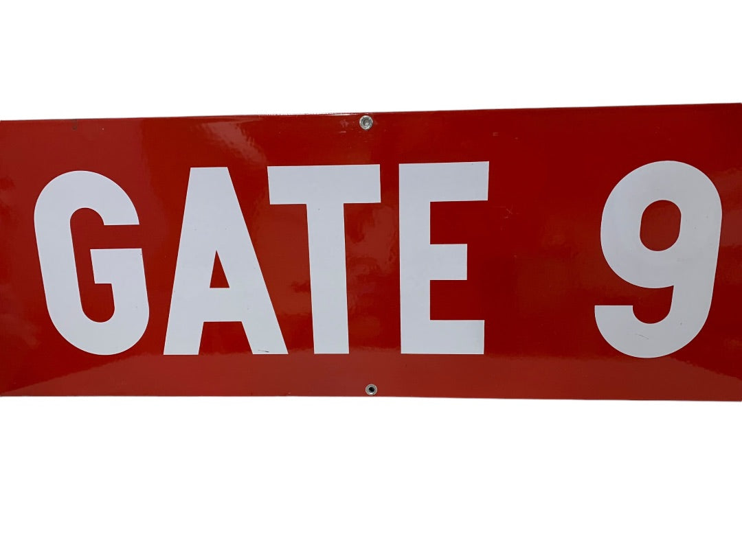 Vintage Porcelain on Metal Sign "Gate 9" 35.5 x 12 Inch Heavy Gauge