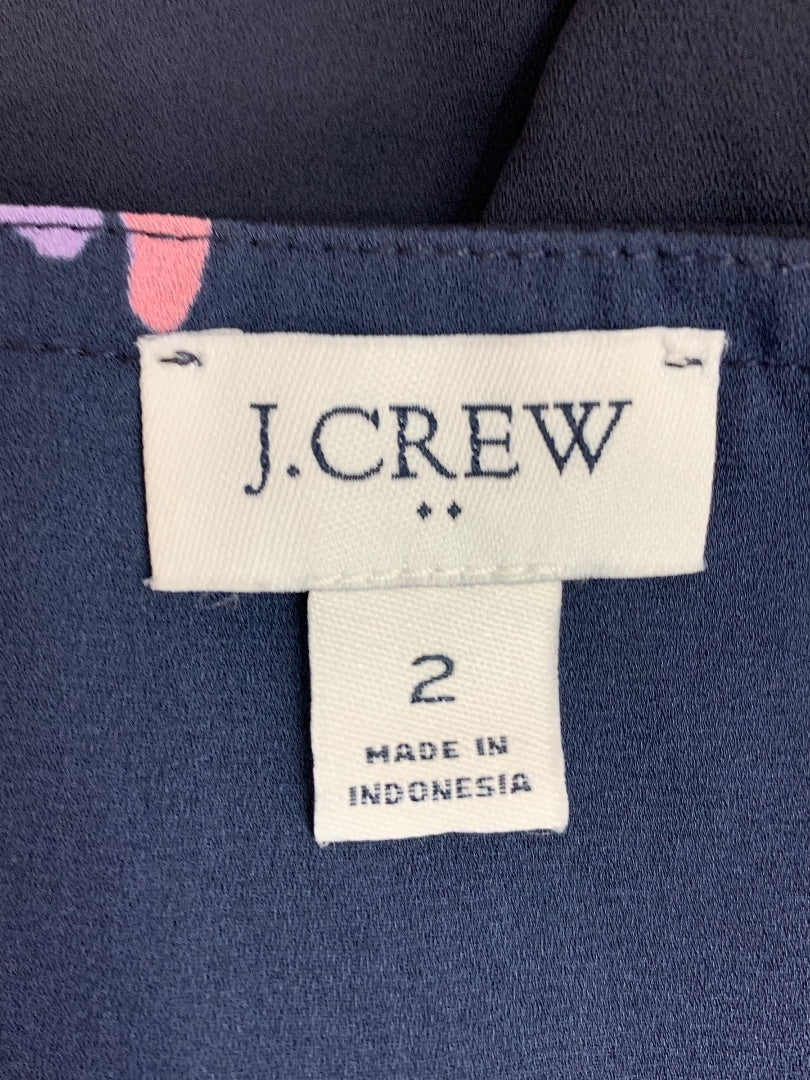Size 2 J.Crew Womens Sheer Popover Blouse Shirt Navy Blue Floral