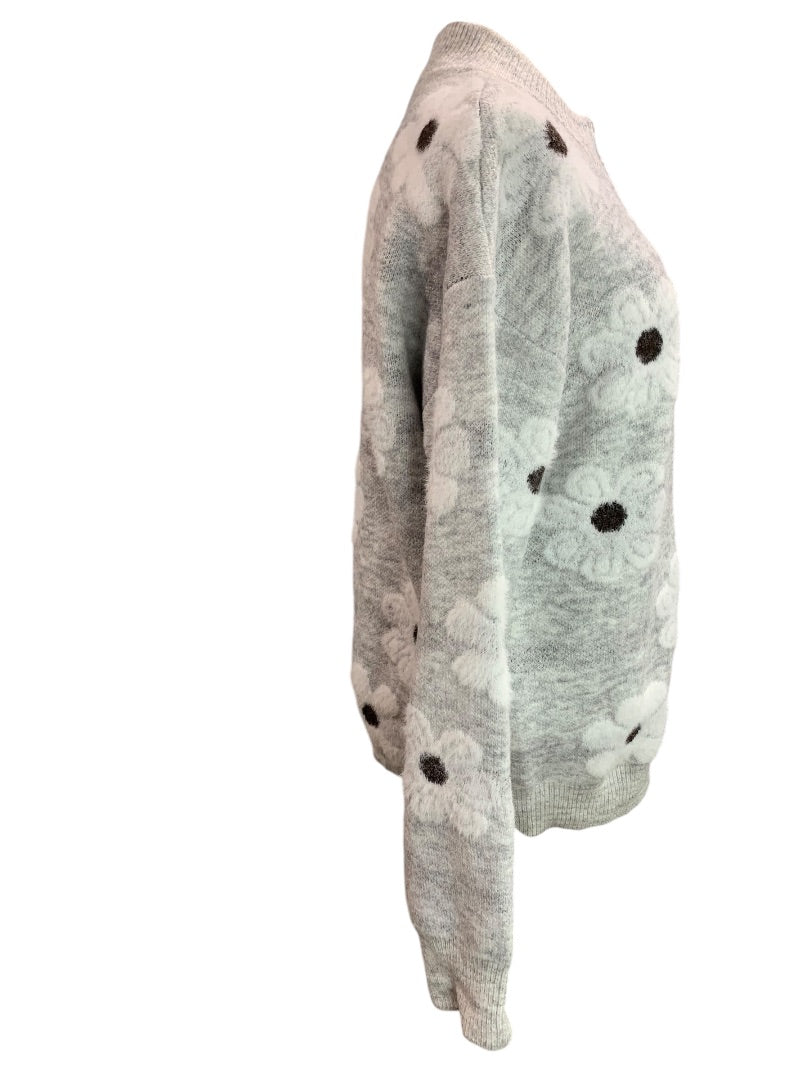 XL Womens Quarter Zip Pullover Gray Daisy Sweater
