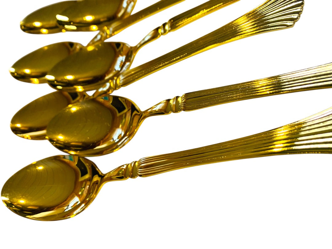 Gold Electroplate Vintage Teaspoons Set of 8 Scalloped 6.6 Inch
