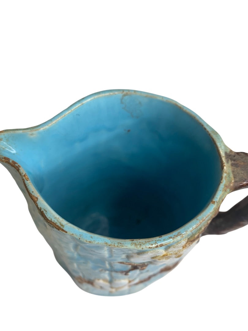 Joseph Holdcroft Antique Majolica 5.5 Inch Pitcher Dogwood Blue