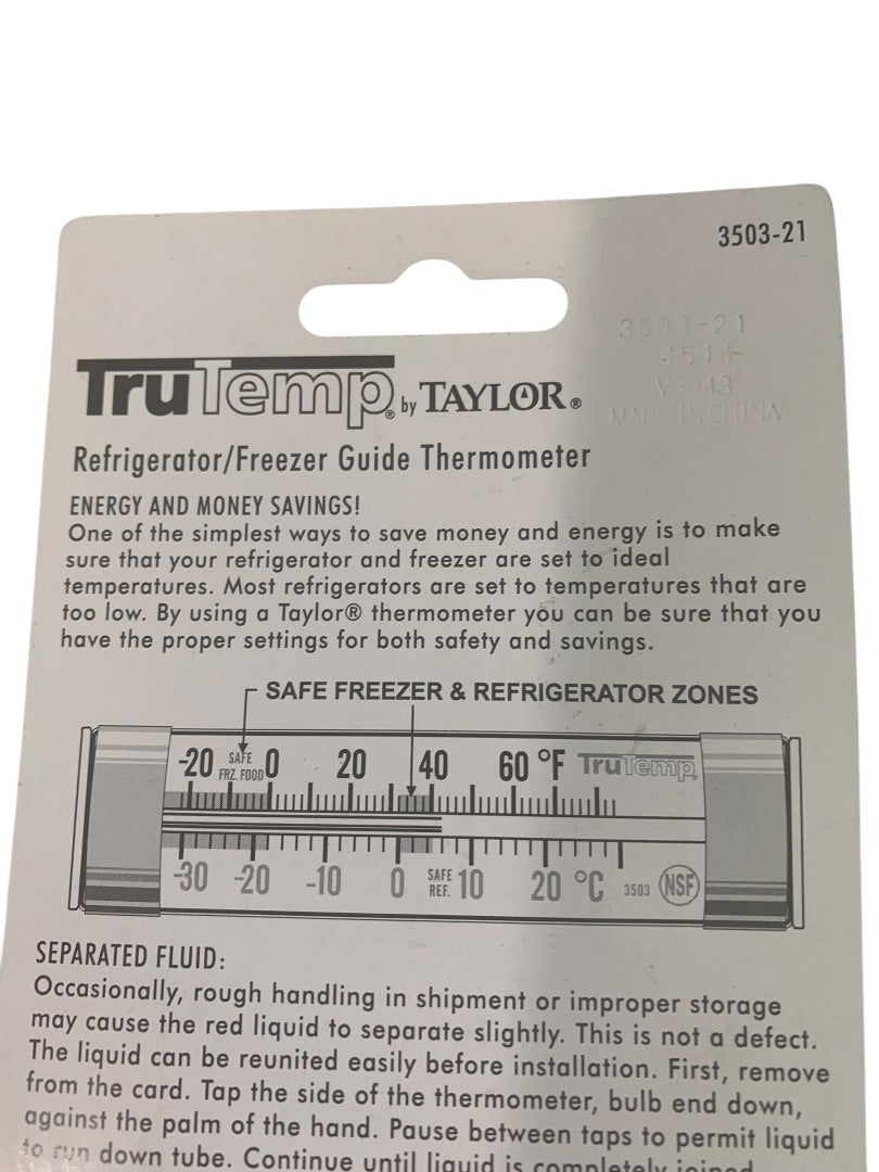 Taylor Refrigerator Freezer Thermometer Analog 3503-21 Stick Clip Hang