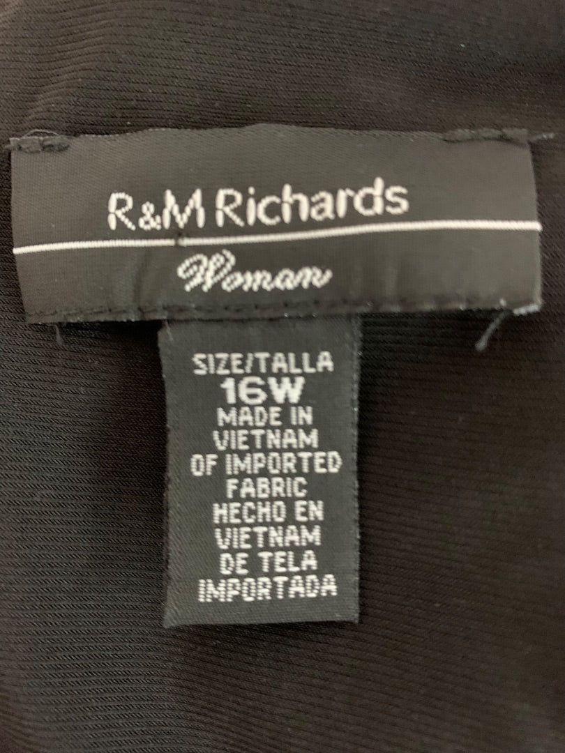 Size 16W R&M Richards Woman Black Wrap Around Dress Bell Sleeve Knee Length