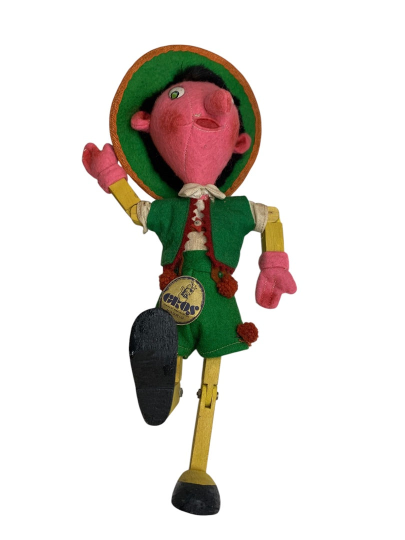 Vintage Pedro Gros Handcrafted Doll Articulated Wood Felt Boy 12.5 Inch