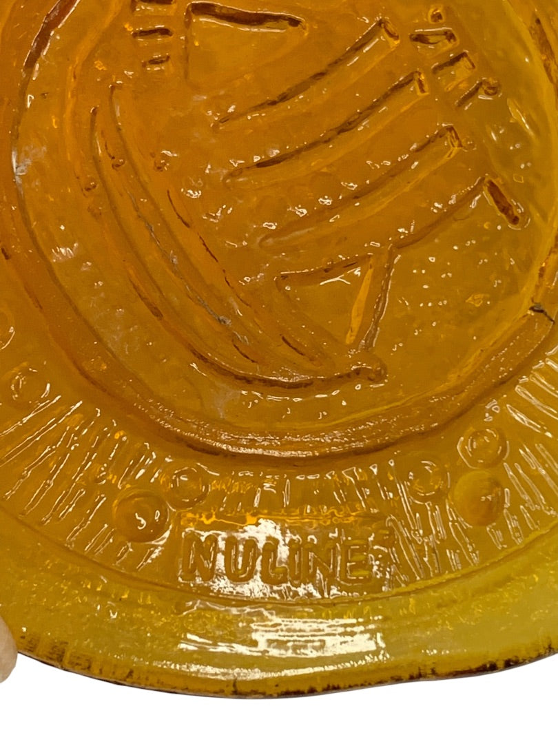 1960s Nuline Wheaton Amber Glass Suncatcher Small Ship 2.5 Inch