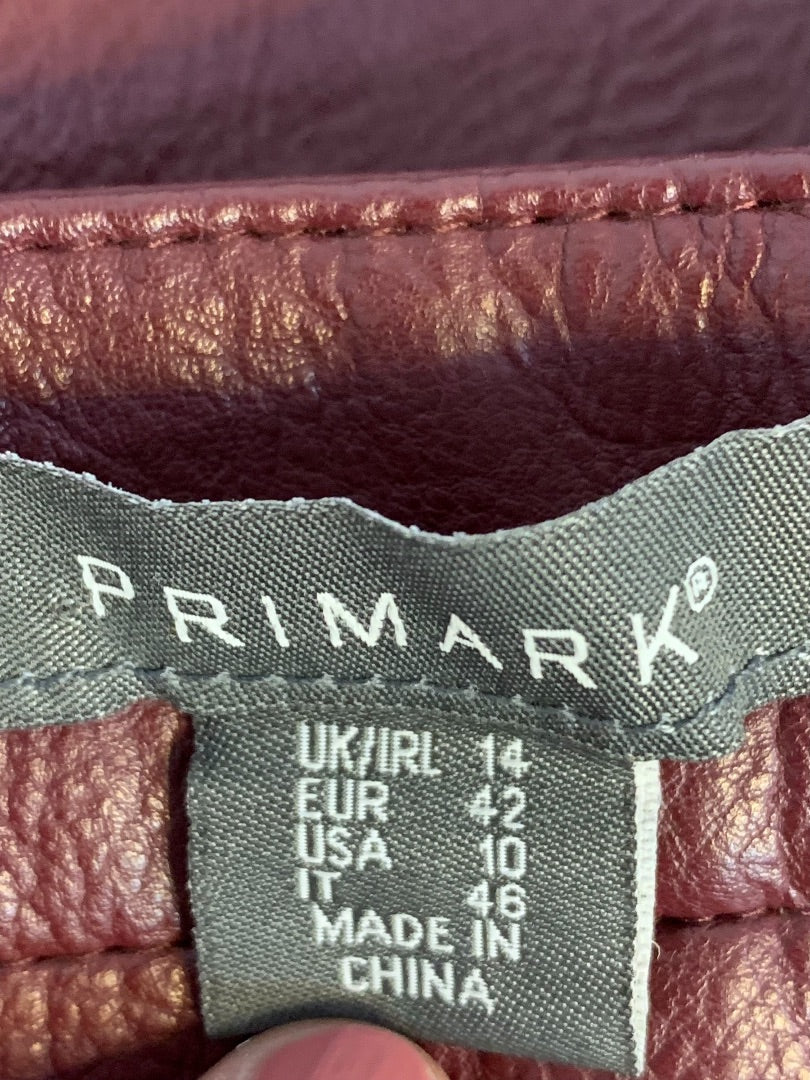 Size 10 Primark Womens Merlot Vegan Leather Skirt Zip Pockets