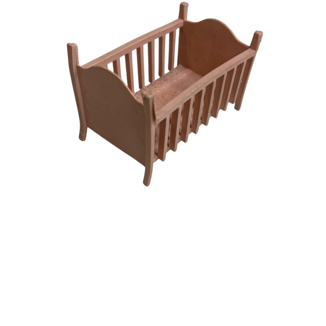 1950s Miniature Dollhouse Crib Baby Pink Plastic 1:18 Scale