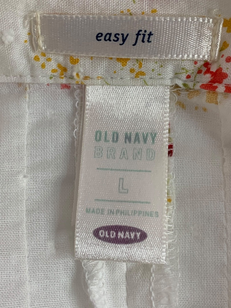 Large Old Navy Womens Button Up Blouse Swiss Dot Floral Easy Fit