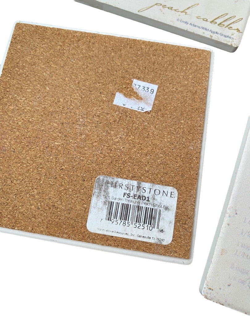 Set of 6 Tile Drink Coasters Cork Backed Peach Cobbler Design 4.25" Square